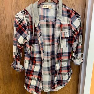 Daytrip plaid button-down with hoodie.